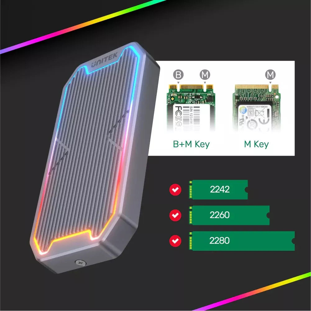 Unitek S B Usb Gen Type C To M Nvme Sata Ssd Aluminum Rgb Enc