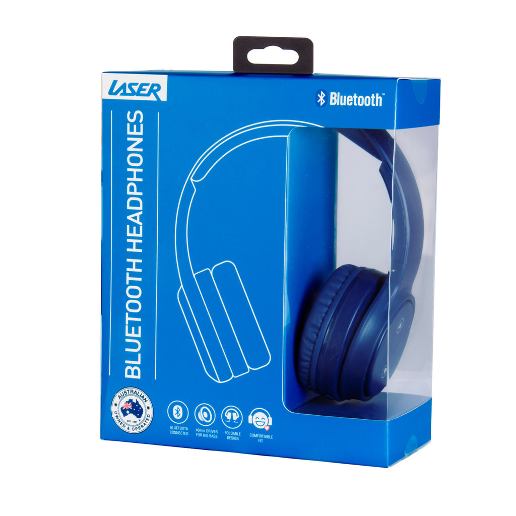 Laser Foldable Bluetooth Headphones with Mic (Navy Blue) - JB Hi-Fi