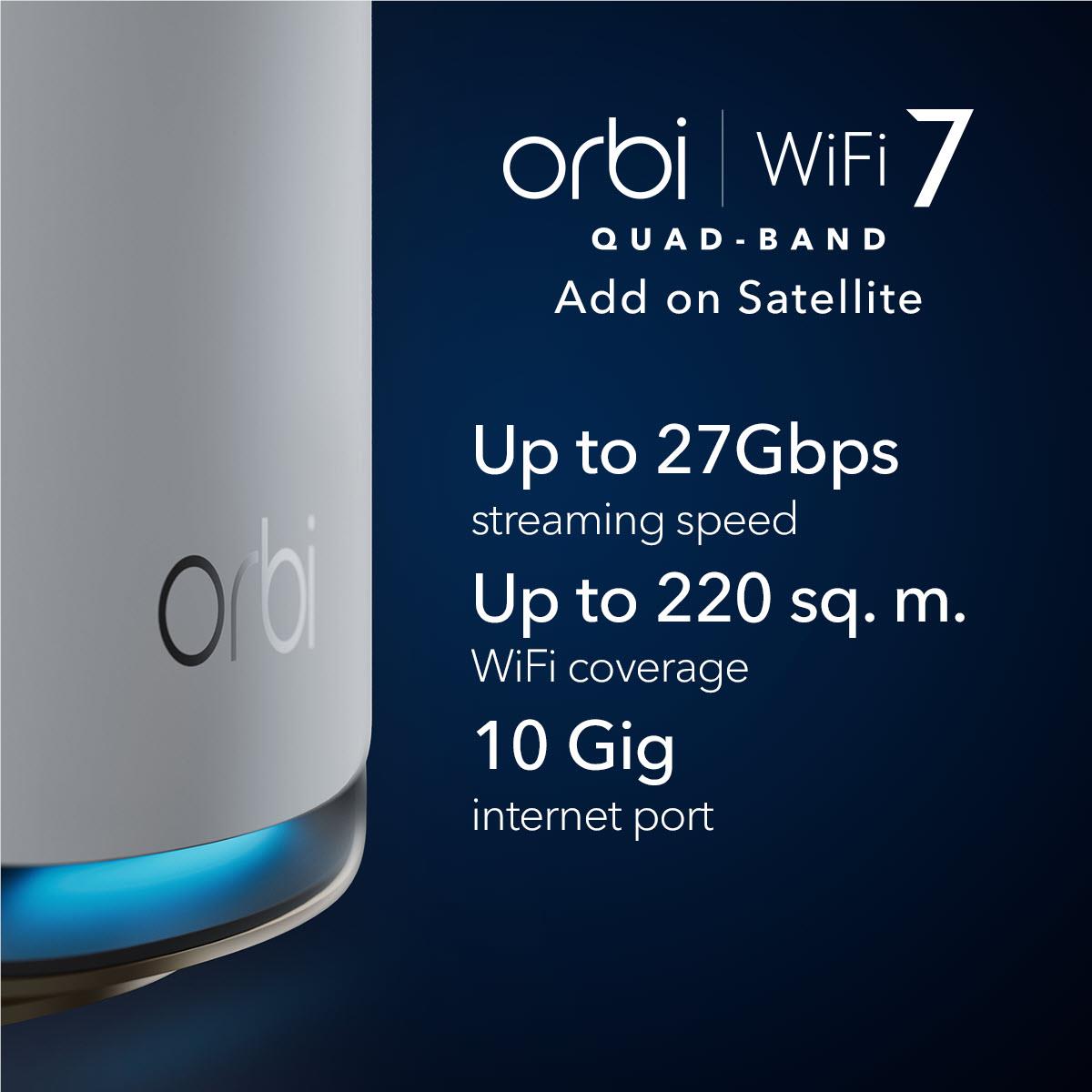 Netgear Orbi® BE27000 Quad-band Mesh WiFi 7 Add-on Satellite [1 Pack]