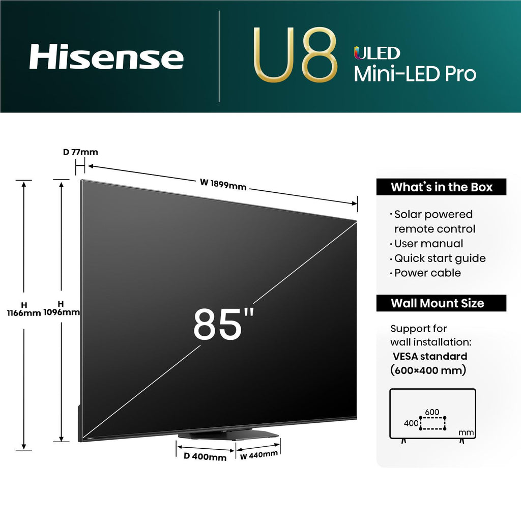 Hisense 85" U8NAU 4K ULED QD MiniLED PRO Smart TV [2024] JB HiFi