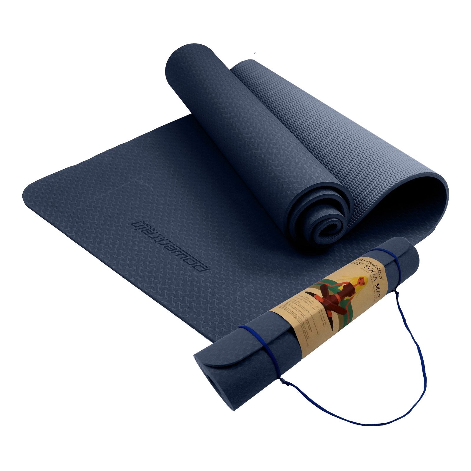 Powertrain TPE Yoga Pilates Exercise Mat 6mm Dark Blue JB Hi Fi