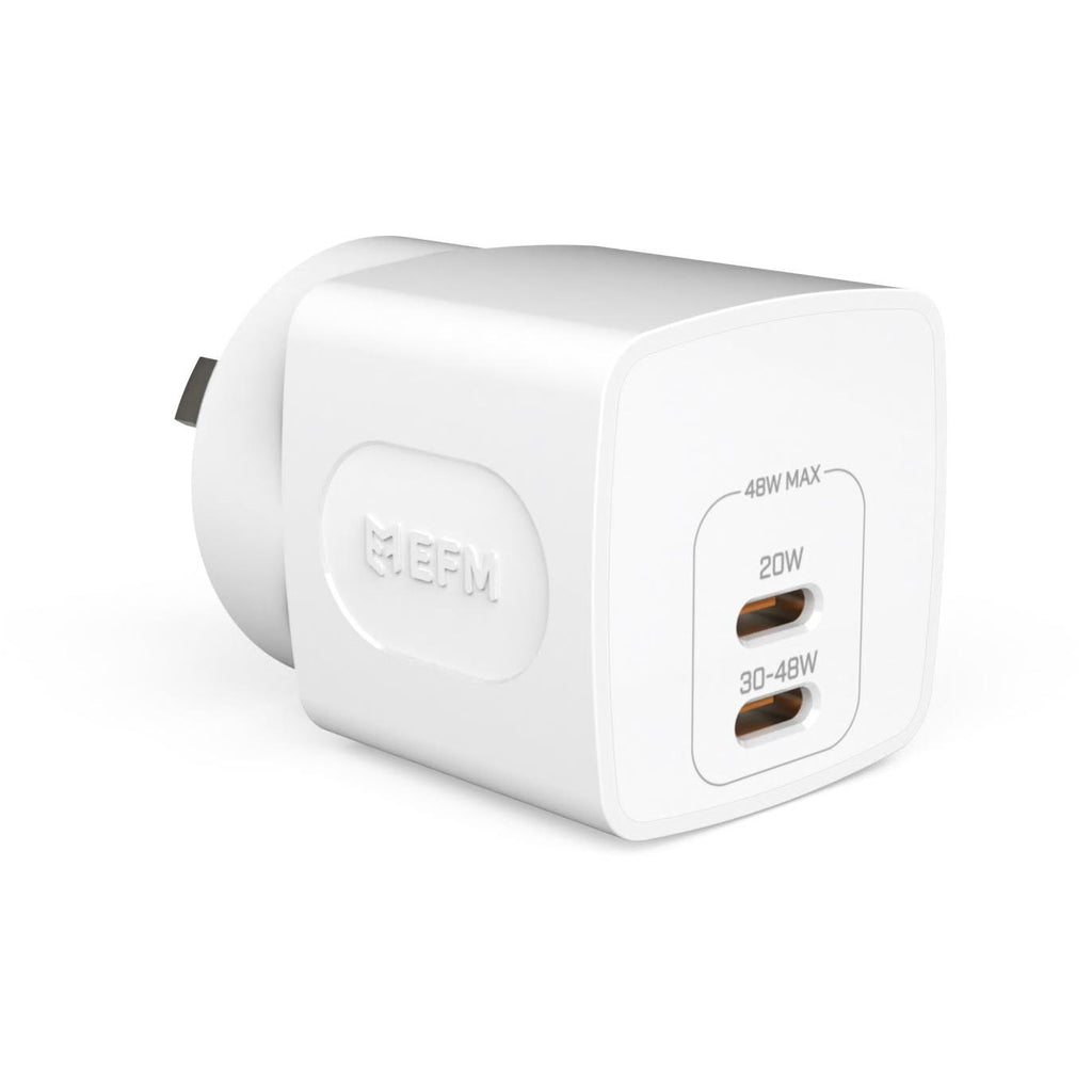 EFM 48W GaN Dual Port Wall Charger (White) - JB Hi-Fi