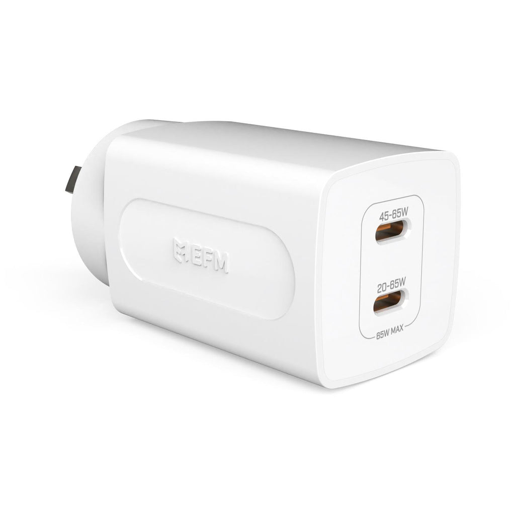 EFM 65W GaN Dual Port Wall Charger (White) - JB Hi-Fi