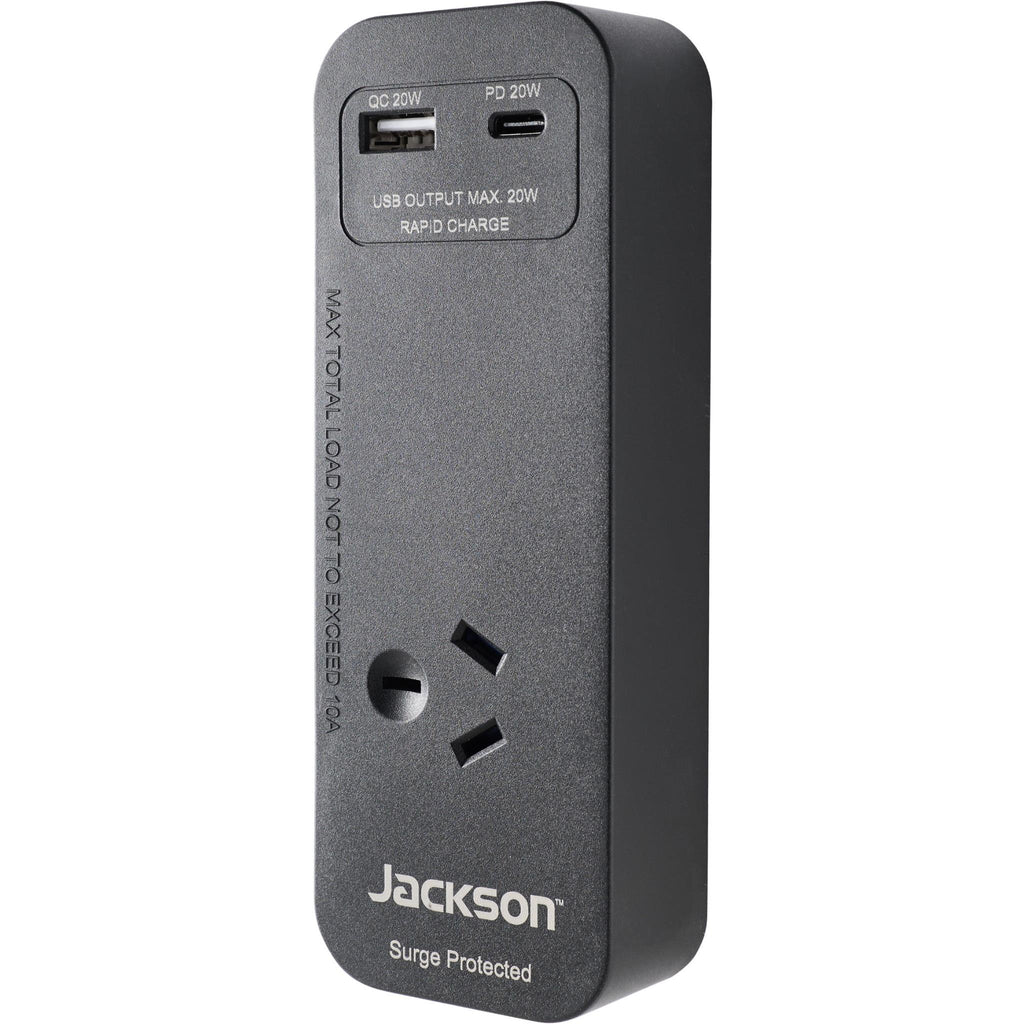 Jackson Rapid Charge USB-C/A Portable 1 Way Powerboard (Black) - JB Hi-Fi