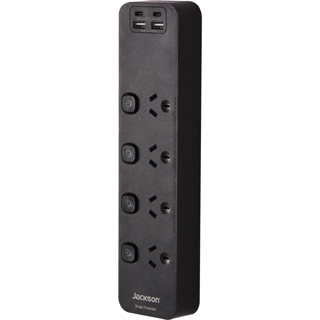 Jackson Fast Charge USB-C/A 4 Way Surge Protected Powerboard - JB Hi-Fi